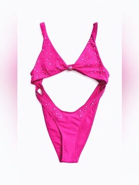 Custom MADE Hot Pink Rhinestone Cutout One-Piece Exotic/Pole Dancewear